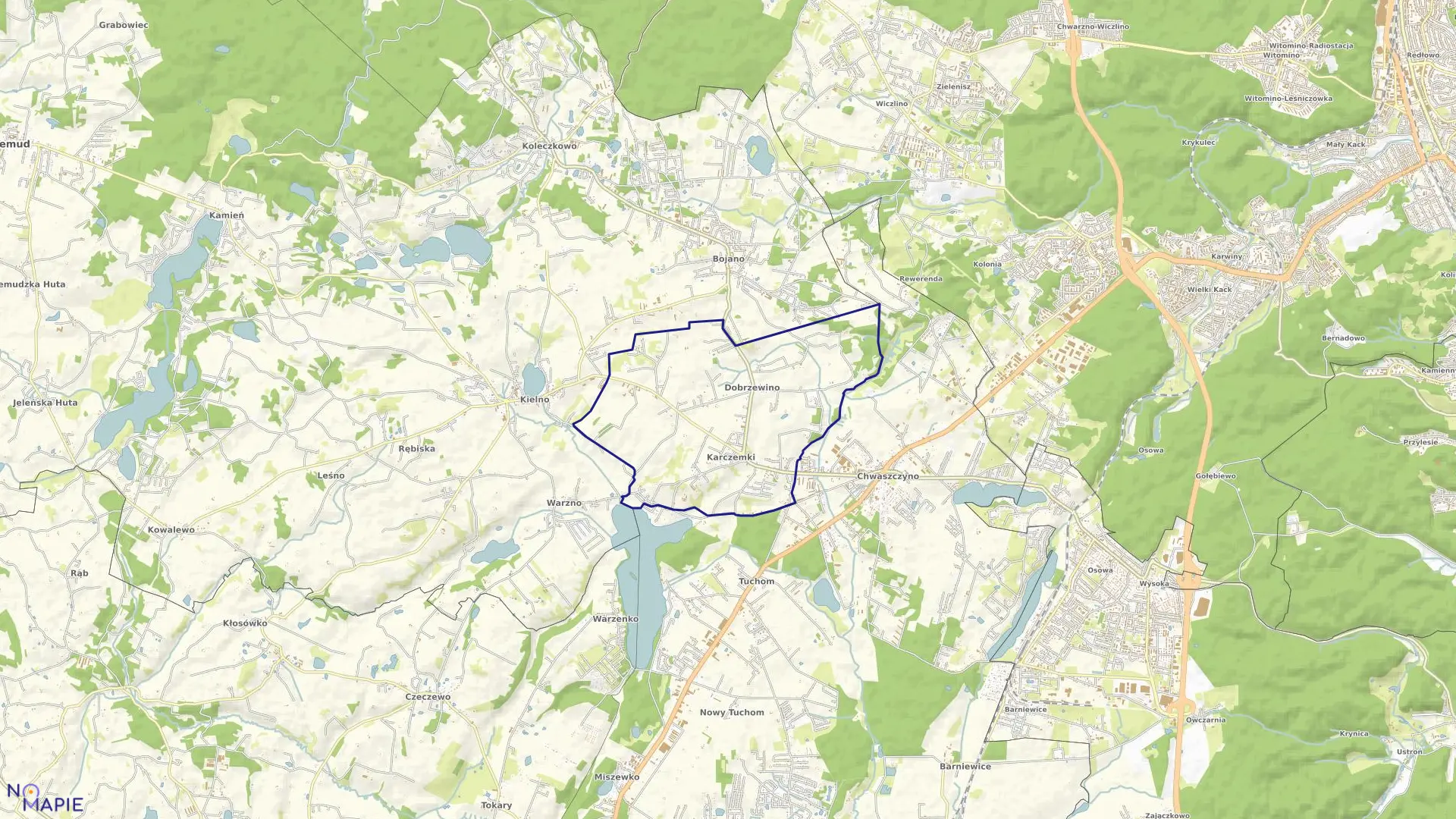 Mapa obrębu Dobrzewino w gminie Szemud