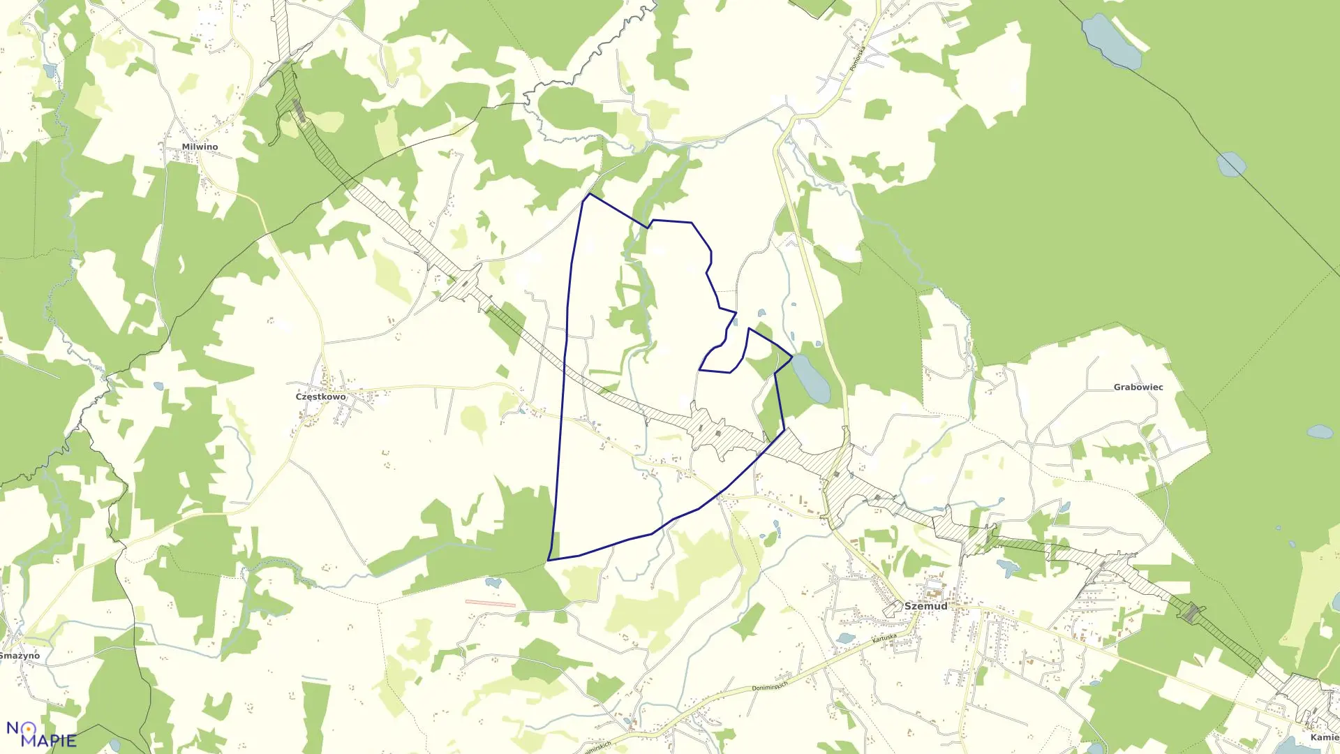 Mapa obrębu Głazica w gminie Szemud